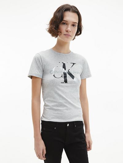 Calvin Klein Ruhák HU506182 | Calvin Klein Logo Női Póló Világos Szürke